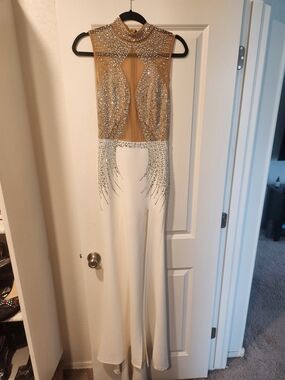 Embellished Gold & White Evening Gown